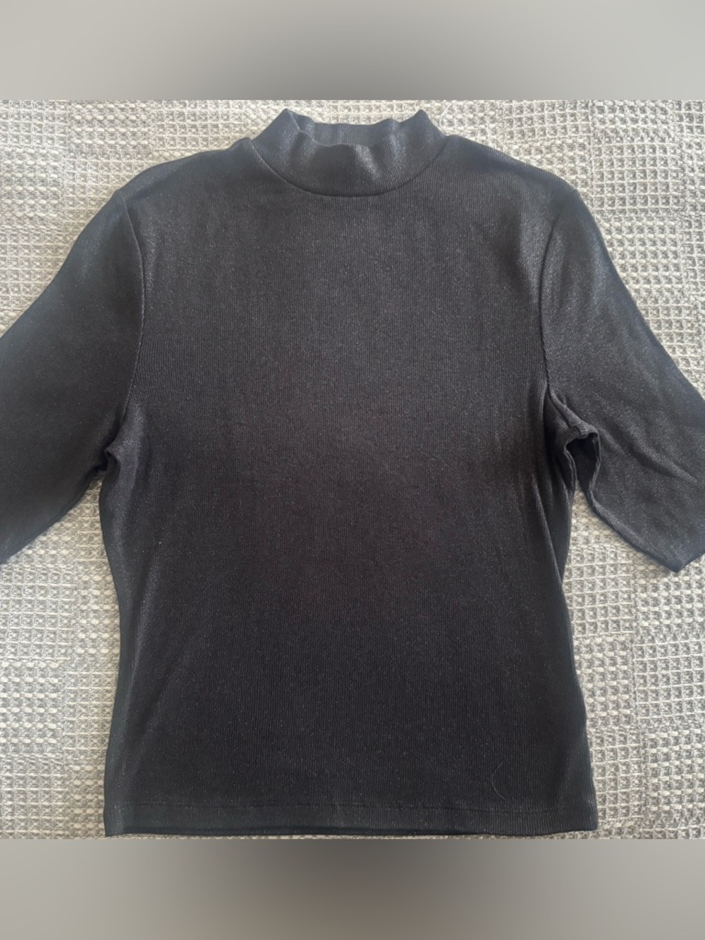 Express Black Ribbed Mock Neck Elbow Sleeve Top . Shimmer Knit.